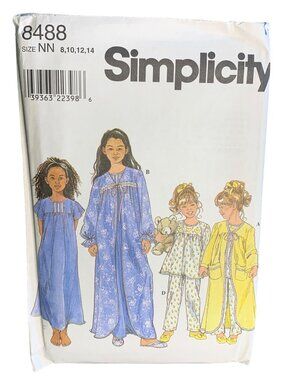 Simplicity Girls Sleepwear Sewing Pattern Size 8 10 12 14 8488 Uncut 1990s